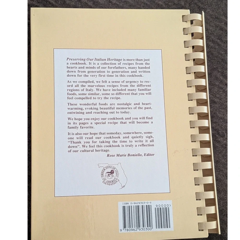 Preserving Our Italian Heritage Cookbook Sons of Italy Florida Foundation 2000